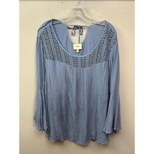 Haute Hippie Tribe‎ Blue Crochet Lace Bell Sleeve Boho Blouse Top Plus Size 2X